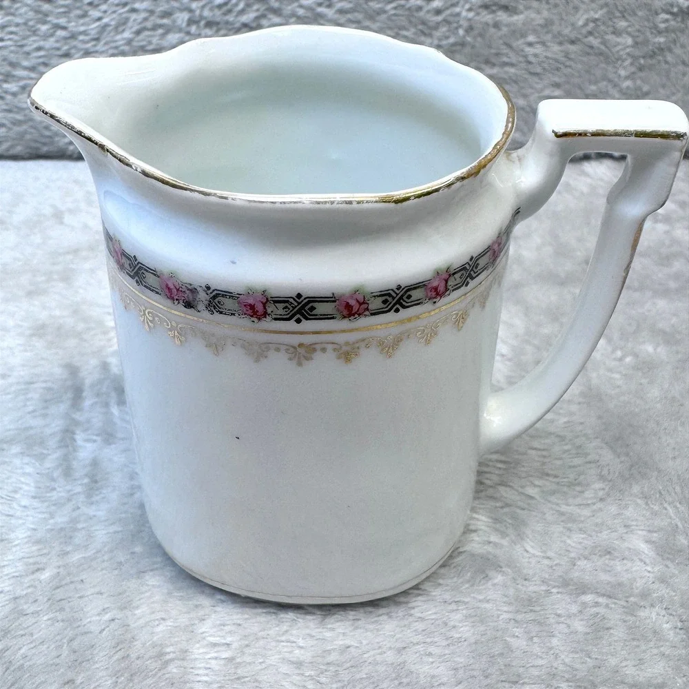 Antique Bavaria Porcelain Creamer‎ Pink Rose Gold Gilt Germany 1900s Cottagecore